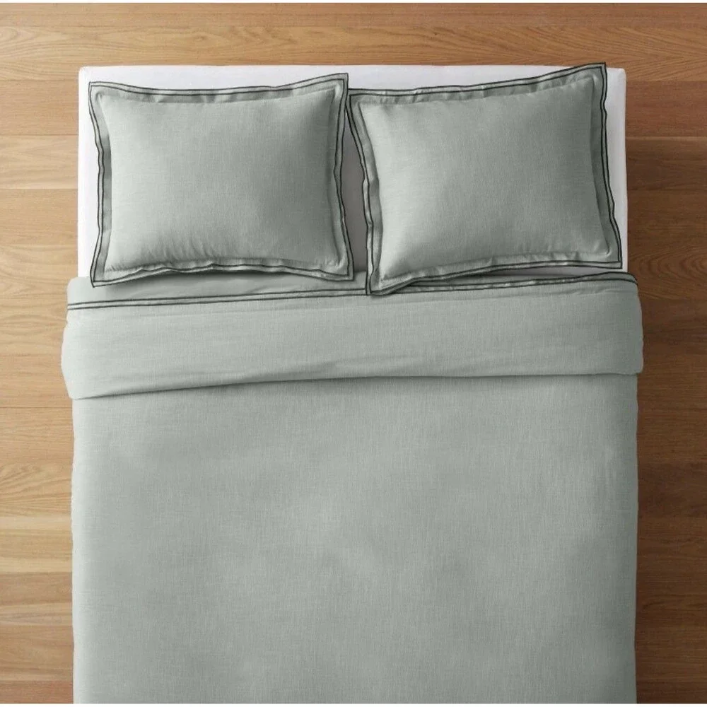 Threshold Studio McGee Duvet Cover Set Slub, Teal Green/Dark Gray, Queen NEW